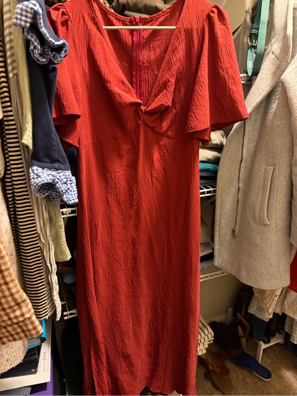 SHEIN Red Twist-Front Midi Dress